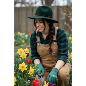 Vtg Smith & Hawken Green Wool Felt Garden Hat Made in Italy Leather Strap